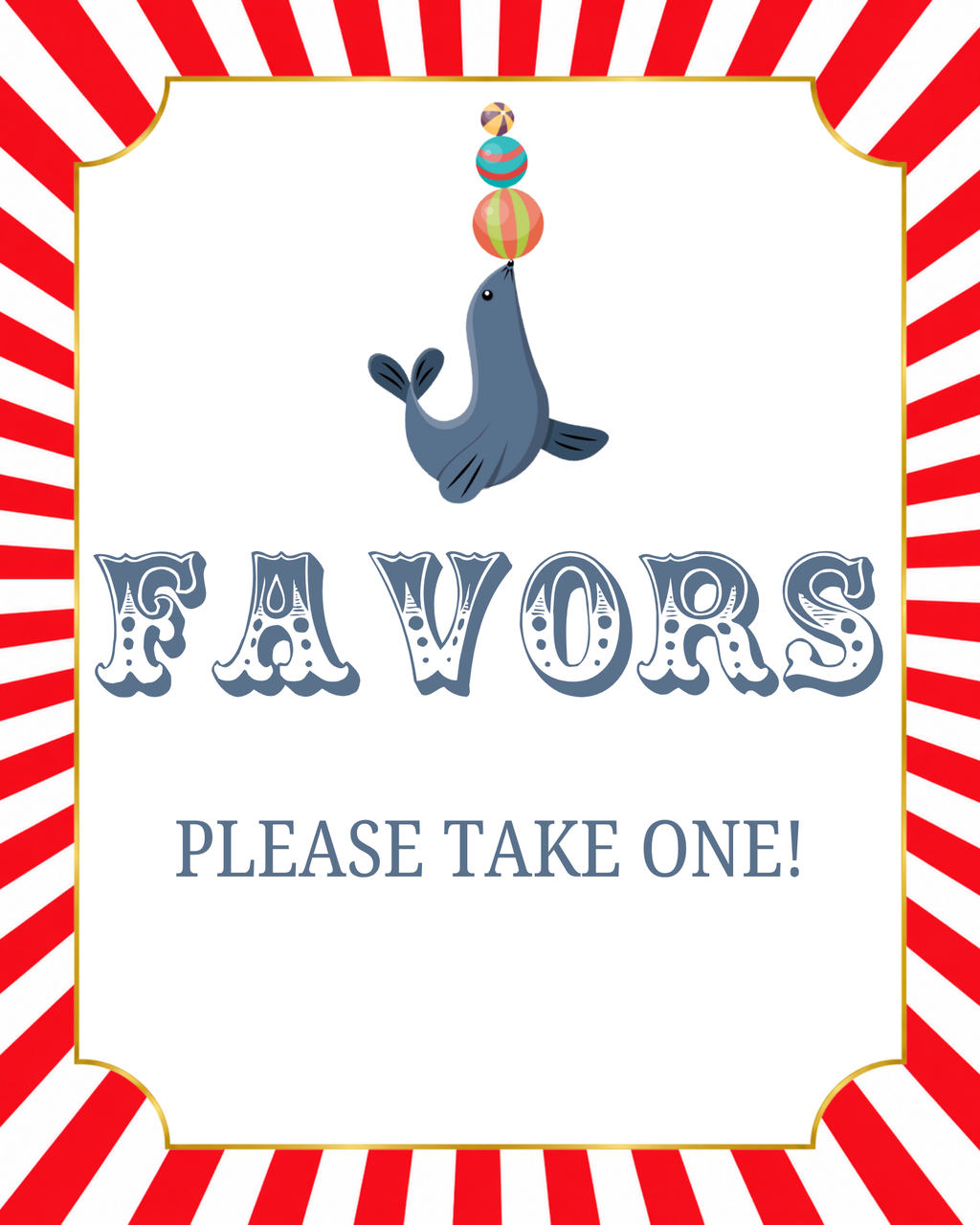 Circus - Paper Party Table Signs – Printed 8 × 10