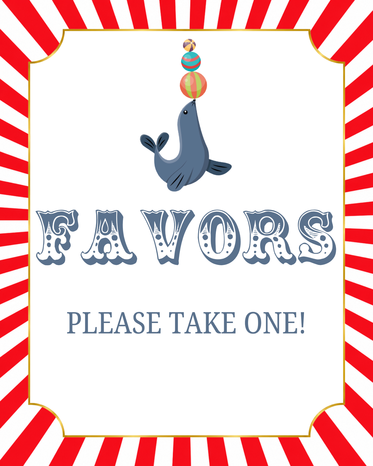Circus - Paper Party Table Signs – Printed 8 × 10