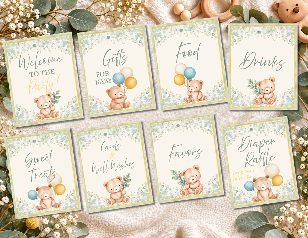 Bearly Wait - Paper Party Table Signs – Printed 8 × 10