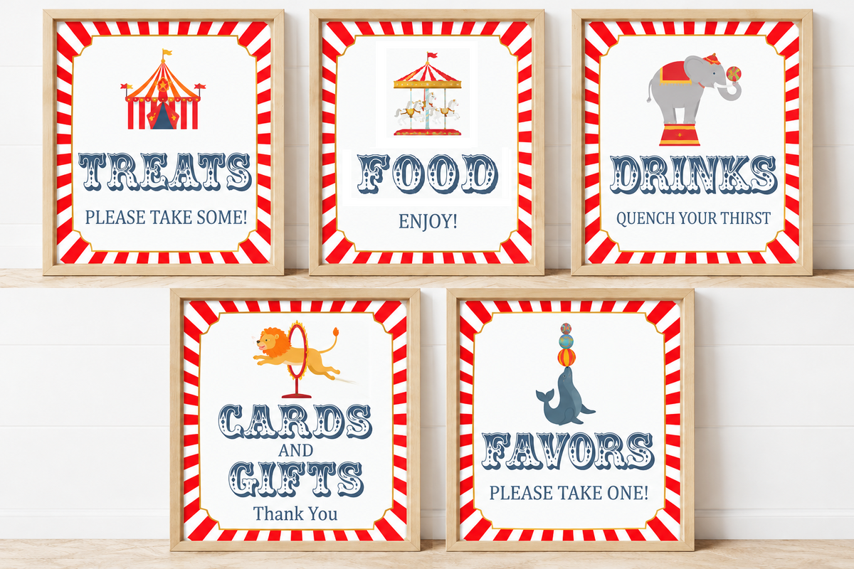 Circus - Paper Party Table Signs – Printed 8 × 10