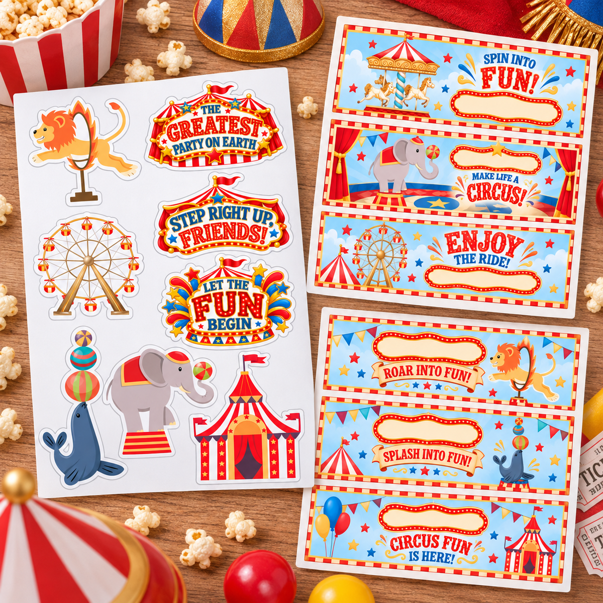Circus Party Stickers | Carnival Sticker Sheets