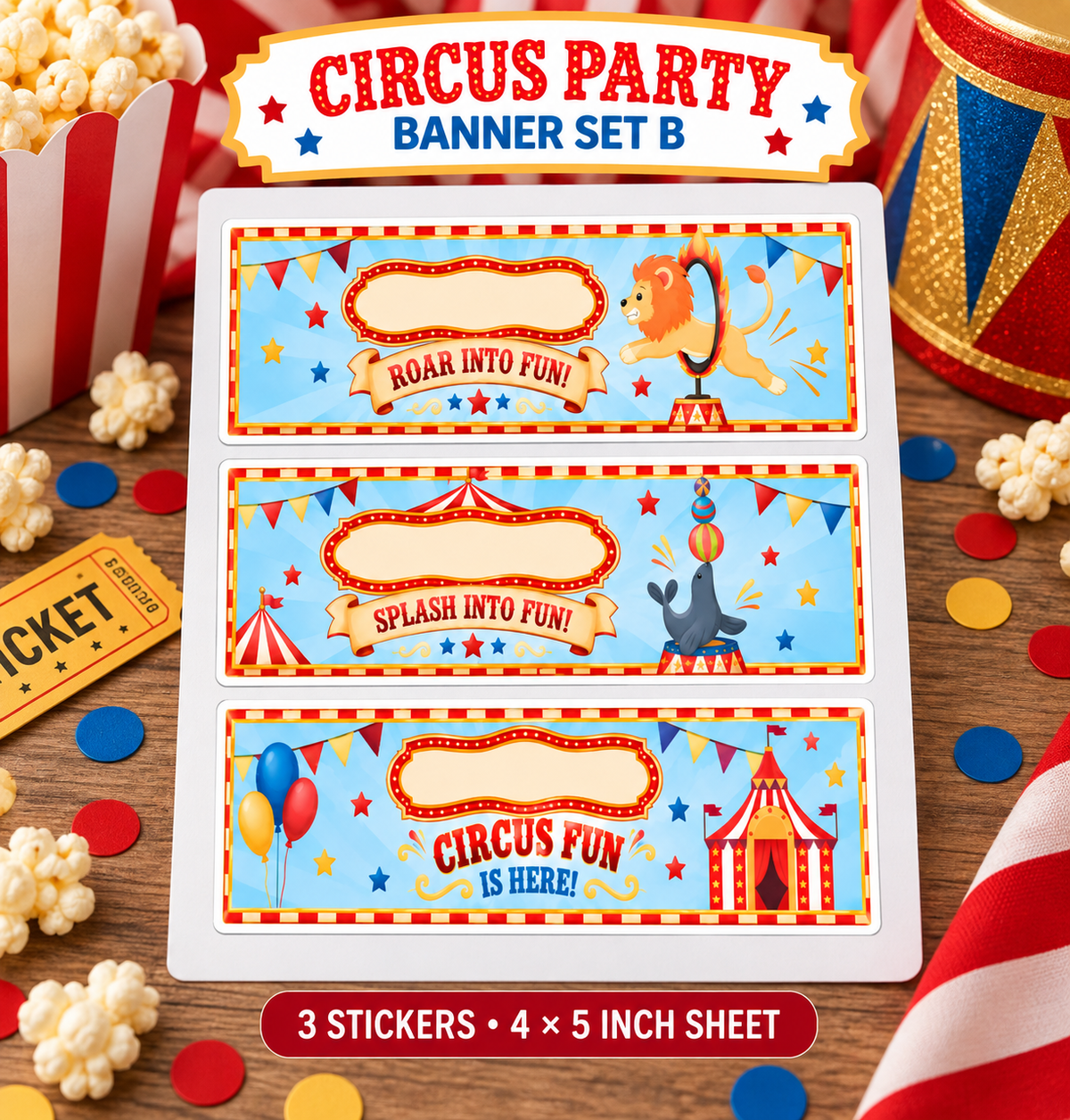 Circus Party Stickers | Carnival Sticker Sheets