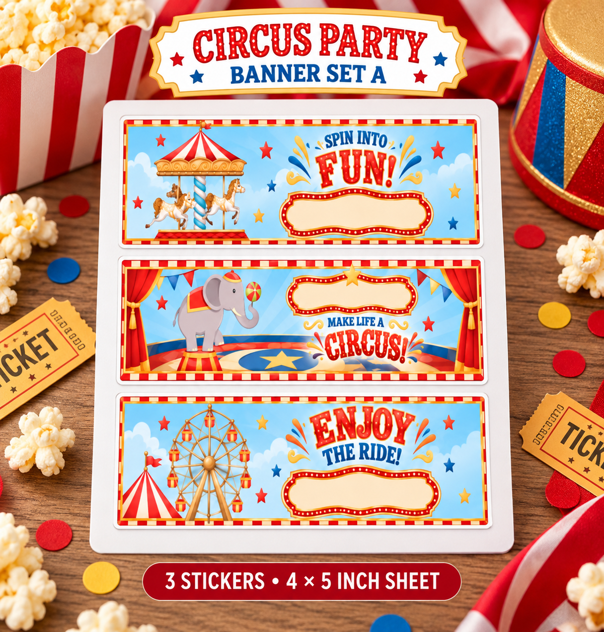 Circus Party Stickers | Carnival Sticker Sheets
