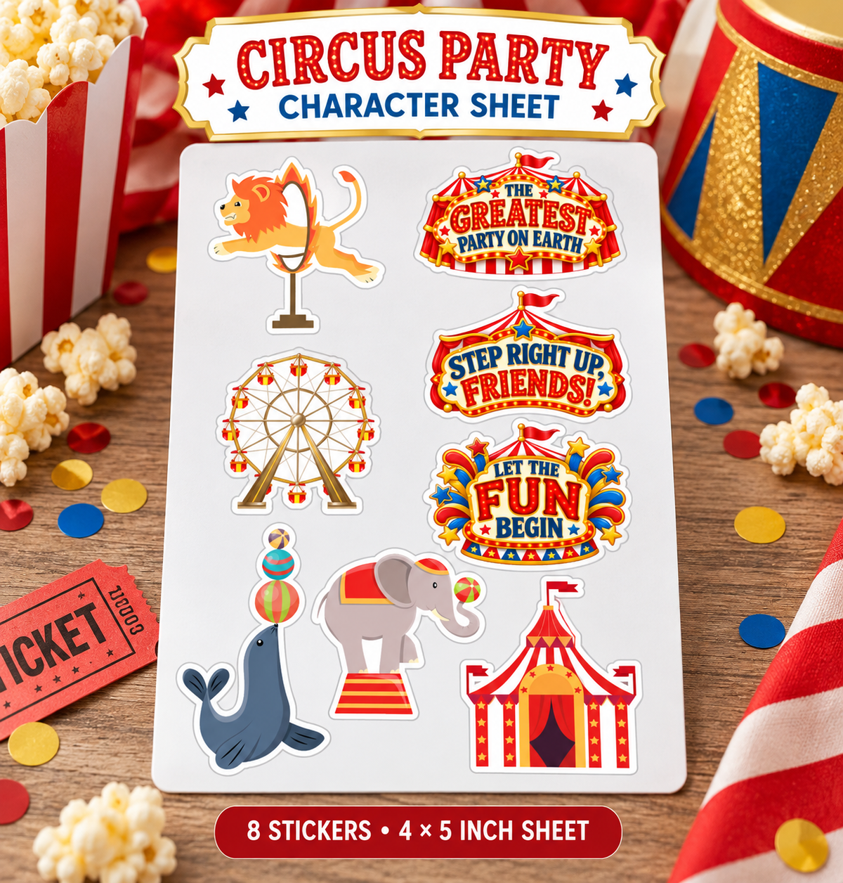Circus Party Stickers | Carnival Sticker Sheets