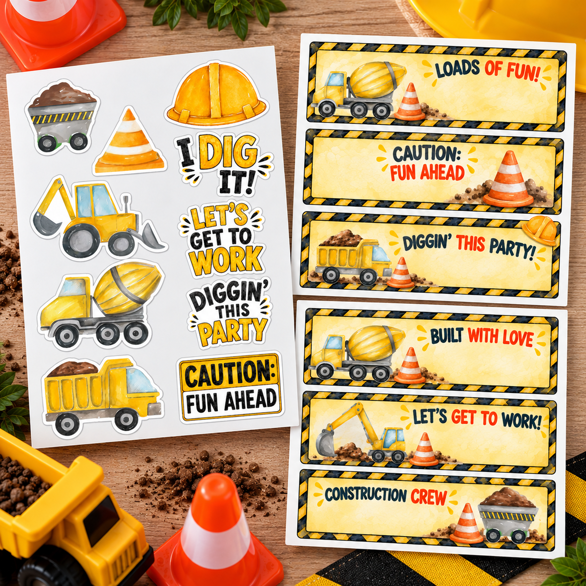 Construction Party Sticker Sheets