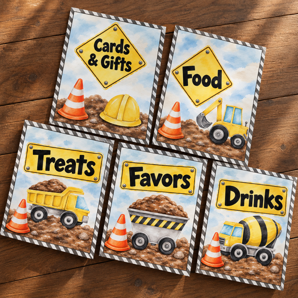 Construction - Paper Party Table Signs – Printed 8 × 10