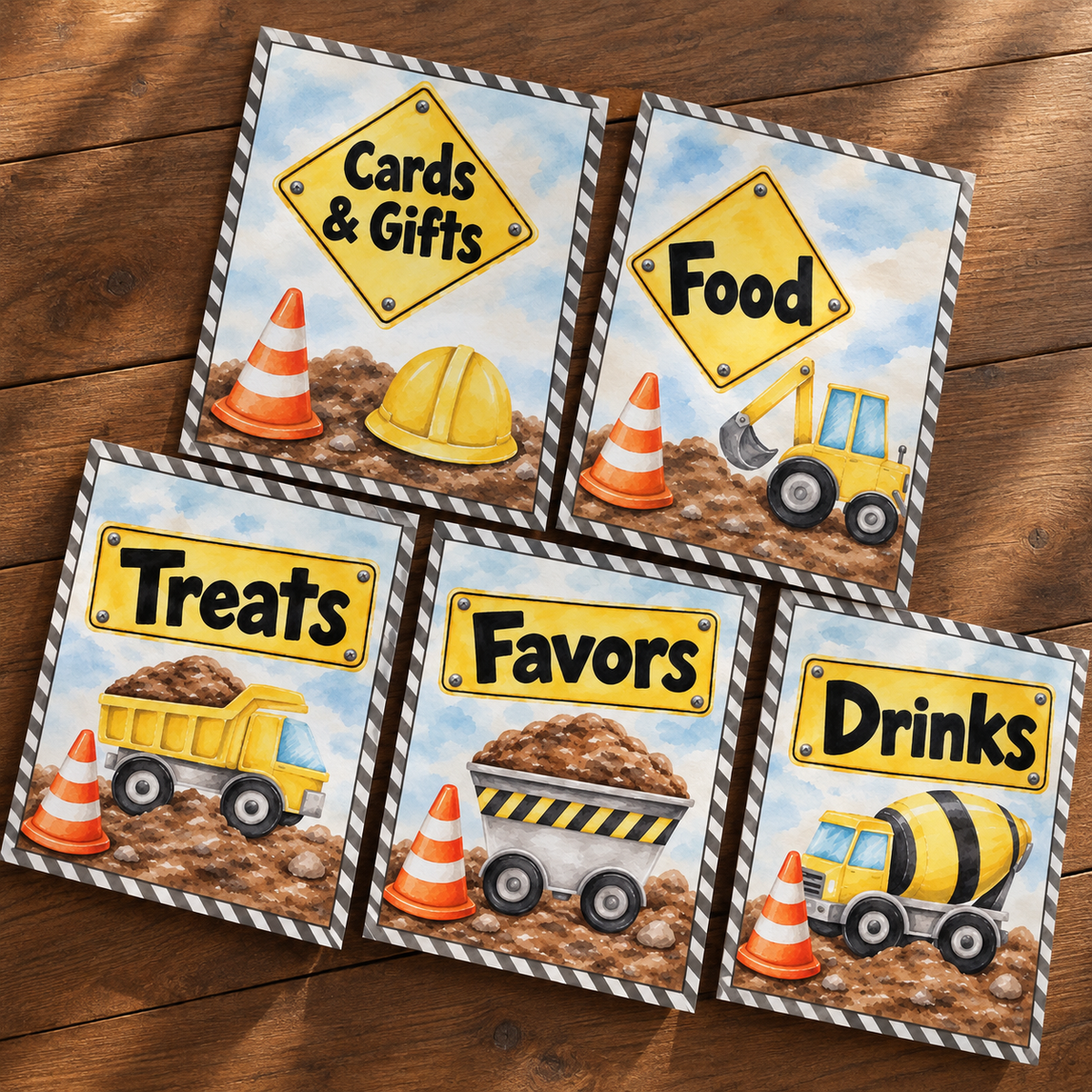 Construction - Paper Party Table Signs – Printed 8 × 10
