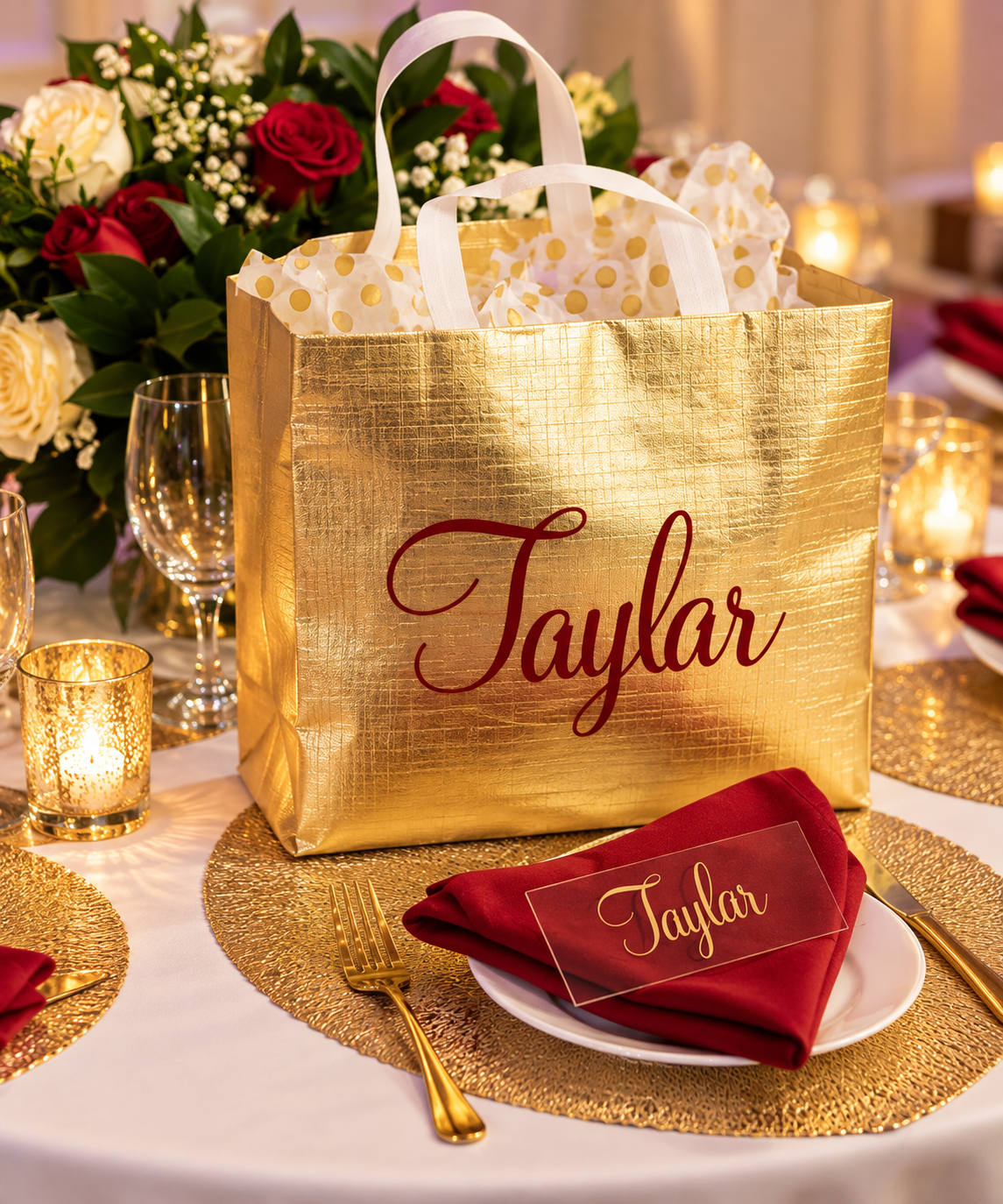 Personalized Gift Bags: Reusable Large Gold Gift Bag